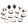 15 stks / set Lotus Ring Sets Bohemen Oude Zilveren Bloem Lotus Ring Band Ringen Damesmode Sieraden Will en Sandy Drop Ship