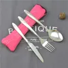 Travel Dinnerware With Bag Stainless Steel Western Steak Cutlery Knife Spoon Fork Set Portable Print Handle Tableware Set BH1526 TQQ