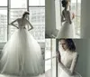 Ersa Atelier Boho Bröllopsklänningar En linje Deep V Neck Lace Applique Beaded Beach Wedding Dress Sweep Train Långärmade Brudklänningar 4303