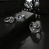 11 sztuk / zestawów Zestawy pierścionek paznokci bohemian rzeźbione liście kwiaty czyste niebieski kamień elegancki projektant kobiety biżuteria akcesoria vintage prezenty pierścieniowe