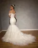 2019 élégantes robes de mariée sirène hors épaule balayage train robes de mariée, plus la taille tulle dentelle appliques robe de mariée