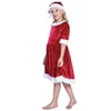 Little Santa Claus Half Sleeve Red Swing Dress And Hat Set Children Christmas Costume Outfit For Girls Velvet Loose Christmas Clothing S M L