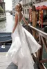 Romantic Side Split Flowy Skirt Sexy Wedding Dresses Bridal Deep V Neck Heavily Embellished Bodice Open Back