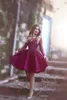 Blingbling Long Sleeves A Line Short Burgundy Sheer Bateau Neck Beaded Beading Prom Dresses Homecoming Dress Knee Length Party Gow6512564