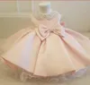 New Fashion Beaded Bow Flower Girl Dresses For Wedding Princess Fluffy Tulle Baby Girls Baptism Christening 1st Birthday Gown1213758