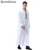 Beonelama ウォモサウジイスラム服アバヤスタンドカラースムーズトーブインドドレス Jubah イスラム服男性 3XL オム Robes2885