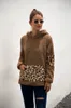 Frauen Patchwork Pullover Langarm Reißverschluss Sherpa Leopard Sweatshirt Soft-Fleece mit Kapuze Outwear mit Taschen Tops Hoodiemantel LJJA3149