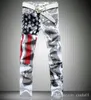 Hurtownia Design Design Jeans Men American Flag Gwiazdy Proste Spodnie Slim Fit Stretch Spodnie