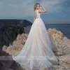 Fantastiska Glitter Tulle Pearls Bröllopsklänning Strand 2020 Bateau Hollow Back Empire Waist Bohe Bröllopsklänningar Bröllopklänningar Vestidos de Novia