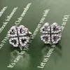 النساء الفاخرة تشيكوسلوفاكيا الماس أقراط المربع الأصلي مجموعة ل باندورا 925 فضة البرسيم مربط القرط مجوهرات الزفاف هدية