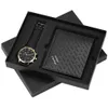 Fashion Business Watch Wallet Set Cinturino in pelle Orologi da uomo Lancette luminose Orologio Orologio da polso maschile Regali per marito Fidanzato Papà