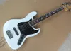 Factory Wholesale 5 Strings White Electric Bass Guitar with Active Circuit,Black Pickguard,Rosewood Fingerboard,Chrome Hardware