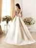 2020 New Sheer Lace Wedding Dresses A-Line Satin Beads Sash Low Zip Back Ivory Spring Capped Bridal Gowns Ball Dress Wedding Style