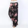 Женские цветочные Flare брюки шнурок цветок печати широкие брюки свободные прямые брюки длинные женские плюс размер