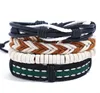 100% lederen armband warme lint kralen weven verstelbare armband mannen combinatie pak armband 4style / 1 set