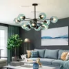 Modern DNA Pendant Lamp Glass Ball Suspension Light Restaurant Hall Hotel Bedroom Blue White Clear Amber Iron Hanging Lighting