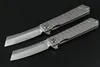 Flipper Folding Kniv D2 TANTO SATIN BLADE TC4 Titan Alloy Handle Ball Bearing Fast Open EDC Tactial Pocket Knives
