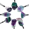 Collana con pendente in pietra di fluorite irregolare naturale con cordino cerato, gioielli di energia curativa al quarzo di cristallo di fluorite arcobaleno