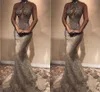 New Sexy Evening Dresses Wear Halter Full Lace Keyhole Cutaway Sides Mermaid Crystal Beaded Illusion Backless Formal Party Dress Prom Gowns