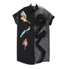 Kvinnor Summer Plus Size Black Organza Shirt Dress Half Sleeve Floral Patches Lady Casual Midi Party Club Dress Vestidos2703477