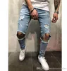 Designer KNEE HOLES Designer Homens Jeans Calças Compridas Azul Cinza Preto Slim Fit Ripped Motociclista Jeans