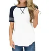 여름 여성 T- 셔츠 스포츠 짧은 소매 패치 워크 고리 캐주얼 T 셔츠 라글란 슬리브 탑스 디자이너 raglan Casual Clothings