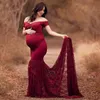 فستان طويل الأمومة لباس PO Shoot Women Women Dress Dress Progres قبالة الكتف Maxi Gown8477546