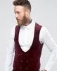 New Design Burgundy Wine Red Velvet Vest Double Breasted Wedding Suits Waistcoat Formal Tuxedo Party Prom Suit Vest Gilet Colete