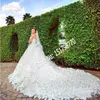 Beaded shiny Crystal Tulle Luxury Bridal Gown with flower Cathedral Train Lace Applique 2023 New Gorgeous White Wedding Dresses 228