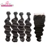 Extensions de cheveux péruviens 4 faisceaux lâche vague profonde avec fermeture en dentelle 4x4 noeuds blanchis pièce de cheveux humains fermetures supérieures teintables Grea8124105