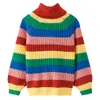 Rainbow Colorful Stripe Print Women Casual Sweaters Autumn Fashion Turtleneck Knitwear Loose Pullovers Jumper Pull Femme S19802