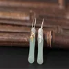 100% 925 Sterling Silver Bamboo Jade Dangle Earrings For Women Fashion Ethinic Handmade Gemstone Drop Earring