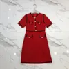 Fashion-Milan Kleid 2019 Designer Aprikose/rote Kurzärmel Frauenkleid High-End-Knöpfe Vestidos de Festa 188928121729