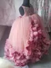 Meninas de luxo Pageant Vestidos com Pretty 3D Floral Apliques e Beads Spaghetti Strap vestido de Baile Até O Chão Crianças Vestidos de Festa de Formatura