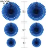 Haochu 1 Set Mörkblå 6st / Lot Openwork Paper Fans Flower Födelsedagsfest dekorationer Kids souvenirer för det nya året bröllop