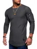 Mens Designer Tshirts Spring and Autumn Sleeved Zipper Curved Long Line T Shirt Tops Clothing Top Quality