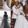 African Black Girl Plus Size A Line Vestidos de novia Satin High Collar linterna Manga larga Big Bow lace Sash Beaded Vestidos de novia nupciales