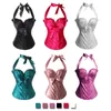 Mulheres Victorian Side Zipper Cetim Halter Overbust Espartilho Espartilho Acolchoado Bustier com Bow Accent Moda Bridal Lingerie Multicolor S-XXL