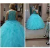 2019 två stycken blå quinceanera klänning prinsessa puffy ruffles spets söta 16 åldrar långa tjejer prom parti page klänning plus storlek anpassade gjorda