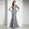 Honorable Gold and Grey Mermaid Crystals Prom Party Dresses 2020 Sexy Sheer Bodice Elegant Vestidos De Festa Evening Occasion Gown224t