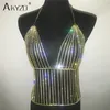 Akyzo Seksi Metal Zincir Gümüş Rhinestone Elbise Kadın Yaz Püskül Sequins Köpüklü 2 Iki Parçalı Lüks Gece Kulübü Parti Elbise Y19073101