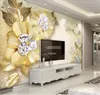 Murales 3D personalizzati Carta da parati Pittura murale Stereoscopico Lusso oro diamante fiore gioielli in seta 3D Soggiorno TV Sfondo murale