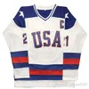 Wysyłka z US Mike Eruzione 21 Jack O'Callahan 17 Jim Craig 30 Miracle On Ice Team USA Hockey Jersey Blue White szyte S-3XL