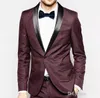 Бордовые мужские свадебные смокинги черный платок отворот жениха смокинги популярный мужчина пиджаки куртка отлично 2 шт костюм (куртка + брюки + галстук) 8