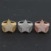 Men's Fashion Copper Gold Color Plated Ring Exaggerate High Quality Iced Out Cz Stone Star Shape Ring Jewelry