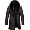 Russian Winter Fur Collar Leather Jacket Men New Business Casual Medium Long Windbreaker Coat Male Sheep Skin Jacket 5XL