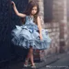 Очаровательны детские дети синий многоуровневый туту короткими конкурсными платьями платья принцесса 2019 глиц тюль пухлые цветы девушки платья Дубай формальное платье вечеринки