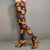 RONTISCHE NIEUWE VROUWEN Lente Sexy Pantyhose Boots Stiletto Hoge Hakken Broek Laarzen Puntschoen Bloemen Schoenen Dames Plus US Maat 5-15