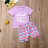 Barnkläder Baby Mermaid Printed Kläder Satser Barn Mode Letter T Shirt Byxor Shorts Passar Kortärmad Bomull Tops Outfits Py442