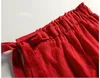 Yaz Moda Kadın Elastik Yüksek Waisted Bow Geniş Bacak Gevşek Siyah Kırmızı Keten Pantolon, Bahar Casual Kadınlar Kadın 3XL Pantolon